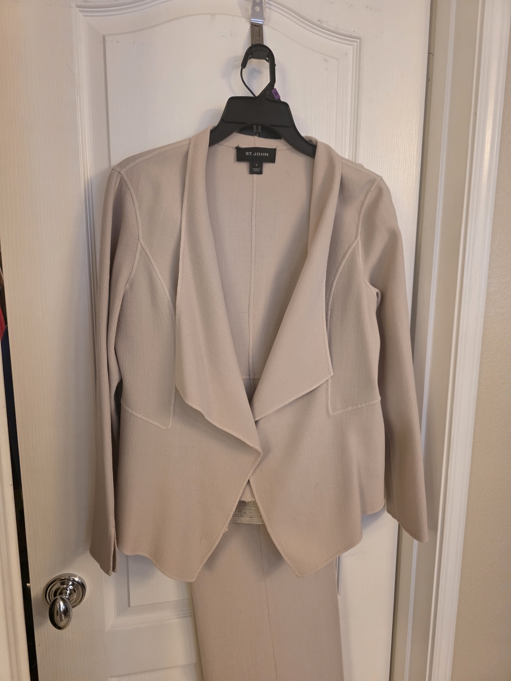 St. John Taupe Draped One-button Pant Suit